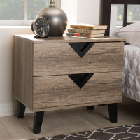 Baxton Studio W-602A Swanson Modern and Contemporary Light Brown Wood 2-Drawer Nightstand